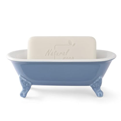 6.5" Ceramic Mini Clawfoot Bathtub Soap Dish, Blue | Decorative, Kitchen Sponge Holder, Shower Tray, 1 Pack - color: Blue