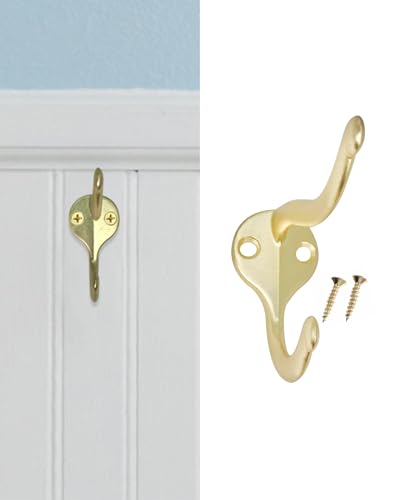 Wall Mounted Coat Hooks 5 Pack Heavy Duty Satin Brass (Matte Gold) Hooks for Wall Hanging, Durable Decorative Hat & Coat Hooks for Entryway, Bathroom, Bedroom - color: Satin Brass