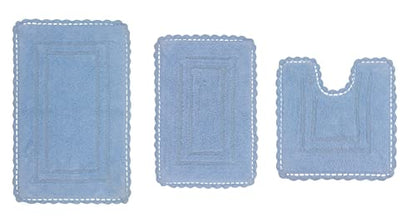 Home Weavers Casual Elegance Reversible Bathmat 100% Cotton Bathroom Rugs Set, Washable Rug, Extra Soft and Absorbent Bath Rug, Kitchen Mat, Bath Mat Set, Non Slip Mat, 3 Piece Set with Contour, Blue - color: Blue, size: 1'9" x 2'10" (Rectangle, Contour)