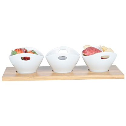 Restaurantware 6 oz Rectangle White Bamboo Porcelain Basket Bowl Set - size: Triple set, style: Basket