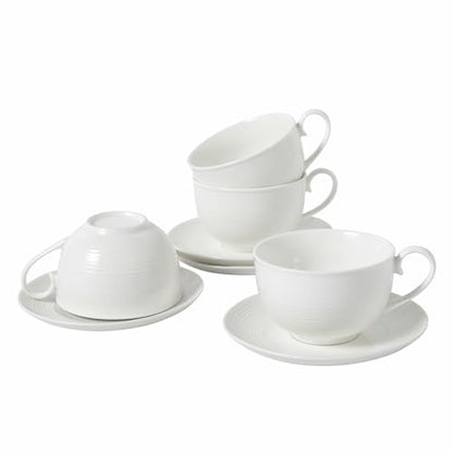 10OZ Porcelain Cappuccino Cups with Saucers, Ceramic Espresso Cups Set, White Coffee Cup and Saucer, White Tea Cup Set, Dishwasher & Microwave Safe, Gift for Anniversary or Housewarming (4PCS) ﻿