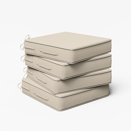 Outdoor Chair Cushion 19 x 19 x 4 Inches Patio Furniture Outdoor Waterproof Seat Cushion, Patio Chair Cushion with Handles and Ties, Square Dining Chair Cushion Set of 4, Cream - color: Cream, size: 19×19×4 in
