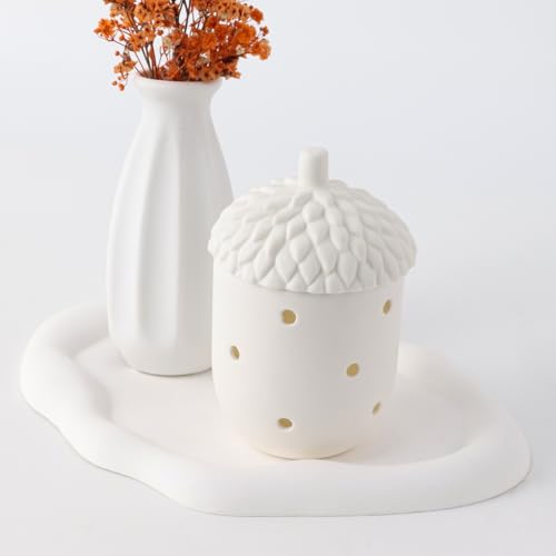 Ceramic Tea Light Holder Pinecone Jar Semi Translucent Unglazed White Gift Jar