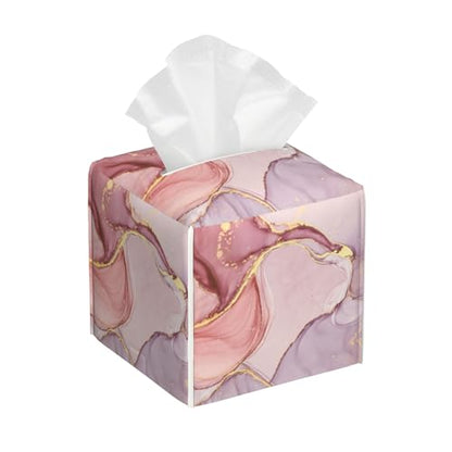 Pink Gold Liquid Marble Tissue Box Cover Square,Modern Marble Texture Tissue Box Holder Waterproof Leather Facial Paper Organizer Dispenser for Bathroom Home Car Nightstand Vanity Desk - color: Color-1