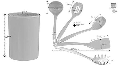 Reston Lloyd 6 Piece Kitchen Utensil Holder for Kitchen Counter, Utensils Crock with Heat Resistant Spoon, Slotted Spoon, Ladle, Spatula BPA Free, White - color: White, size: Utensil Holder Set