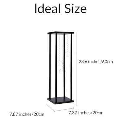 Rectangular Metal Wedding Flower Stand Vase with Hanging Glass Globe Terrarium Tealight Candle Holder, Multifunctional Geometric Column Frame Centerpiece (Black, 2 Pcs 25.2'')