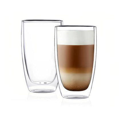 CNGLASS Double Wall Thermo Glass Cup 13.5 oz,Insulated Glass Coffee Set of 2 - color: 13.5oz(2-pack)