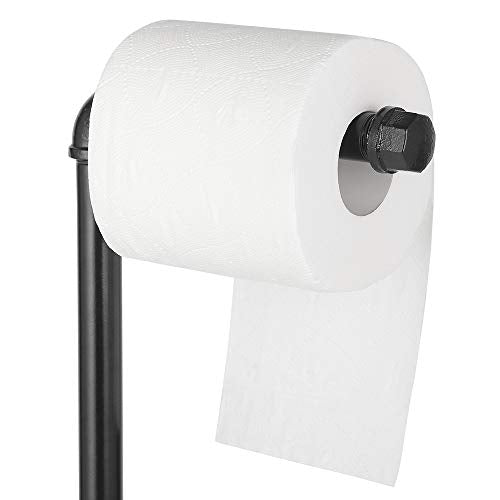 MOOACE Toilet Paper Holder Stand, Free Standing Bathroom Tissue Roll Holder | Heavy Duty & Industrial, Rustproof Paper Roll Dispenser Rack with Storage, Matte Black