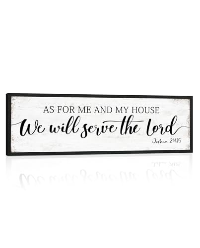 As for Me and My House We Will Serve the Lord Sign: Rustic Family Bedroom Signs Wall Decor Above Bed,Framed Country Wall Plaque Hanging Farmhouse Bible Verse Sign Christian Art Gifts 12" x 40" - color: As for Me and My House We Will Serve the Lord, size: