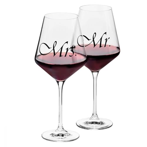 Krosno Mr & Mrs Wine Glasses, Set of 2, 18.6 oz, Avant-Garde Collection, Crystal Glass, Ideal Wedding Gift, Dishwasher Safe, Made in Europe - size: 18.6 oz