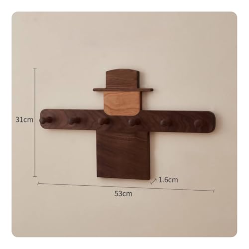 Wall Hook Wooden Coat Rack Organizer Hanger Peg Rail with Scarecrow Figure Solid Wood Design Rounded Pegs Smooth Edges, Scarecrow Coat Hook 6 Hooks, 53cm X 31cm X 1.6cm - size: 53cm X 31cm X 1.6cm, style: Scarecrow Coat Hook 6 Hooks