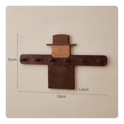 Wall Hook Wooden Coat Rack Organizer Hanger Peg Rail with Scarecrow Figure Solid Wood Design Rounded Pegs Smooth Edges, Scarecrow Coat Hook 6 Hooks, 53cm X 31cm X 1.6cm - size: 53cm X 31cm X 1.6cm, style: Scarecrow Coat Hook 6 Hooks
