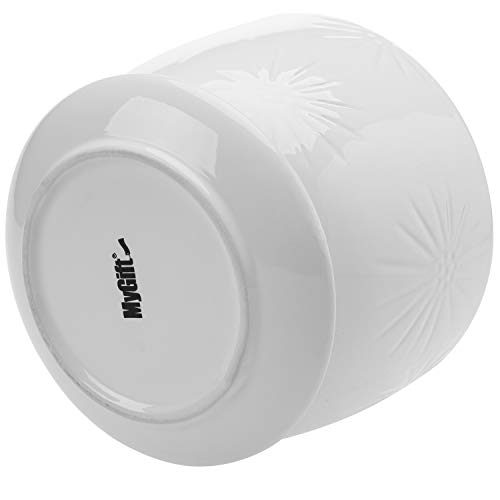 MyGift 7 Inch Round White Ceramic Plant Pot with Drainage Hole and Attached Saucer, Modern Decorative Embossed Sunburst Planter Container for Indoor Home Garden | 7-Inch Round Embossed Sunburst Design for Indoor Plants, Succulents, Herbs, Flowers & Home G