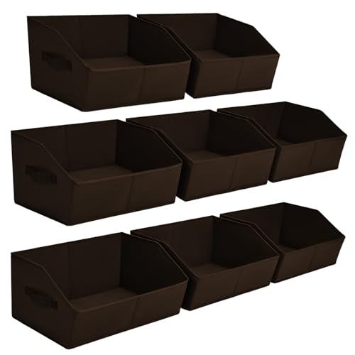 Closet Baskets for Shelves Trapezoid - Decorative Storage Baskets with Handle, Closet Bins for Organization, Shelf Storage Bins for Clothes, Books, Home, Office, 8 Pack, Brown - color: Brown, size: Large -8 Pack