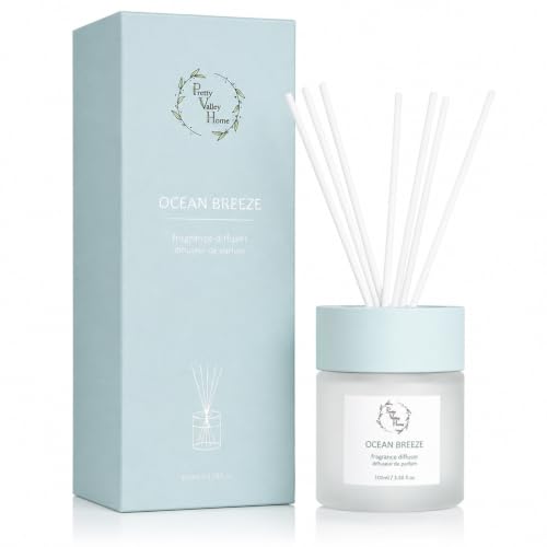 Reed Diffuser Set, Pretty Valley Home Diffuser 100Ml / 3.38fl OZ Gift Box - Includes Reed Diffuser Sticks, Fragrance Oil, and Glass Bottle for Bathroom Office Living Room Decor (Ocean Breeze) - color: N.ocean Breeze