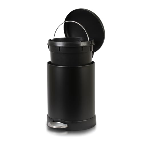 Glad Small Trash Can, 1.2 Gallon | Round Stainless Steel Garbage Bin with Soft Close Lid & Step Foot Pedal | Black Metal Waste Basket with Removable Inner Bucket, Matte Black - color: Black