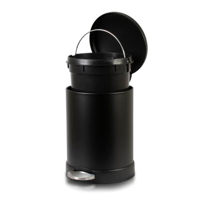 Glad Small Trash Can, 1.2 Gallon | Round Stainless Steel Garbage Bin with Soft Close Lid & Step Foot Pedal | Black Metal Waste Basket with Removable Inner Bucket, Matte Black - color: Black