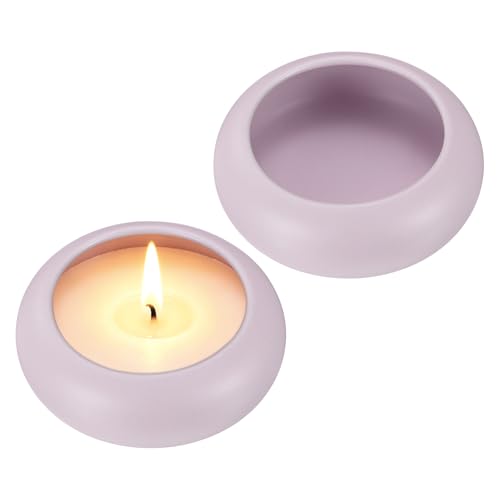 uxcell 2Pcs Pebble Tea Light Candle Holder, 1.2" Height Tealight Candle Holder Handcrafted Ceramic Decorative Calming Home Decor Accent for Table Centerpiece Wedding, Light Purple - color: Light Purple