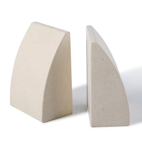Marble Bookends for Shelves, Large Bookends for Heavy Books, Natural Stone Book Stopper for Books CD Movies, Aesthetic Decorative Book Ends (Sail-Beige) - color: Sail-beige