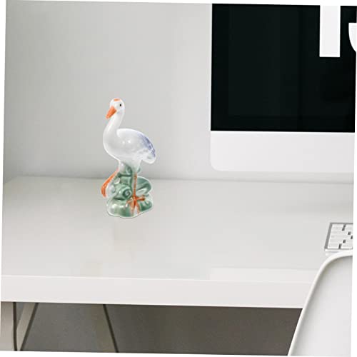 ULTECHNOVO Ceramic Crane Figurine Ornament 1PCS Cute Animal Statue for Desktop Decoration Rustic Style Home Decor Aesthetically Pleasing Ceramic Craft