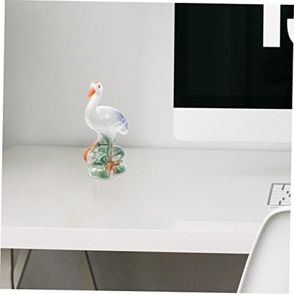 ULTECHNOVO Ceramic Crane Figurine Ornament 1PCS Cute Animal Statue for Desktop Decoration Rustic Style Home Decor Aesthetically Pleasing Ceramic Craft