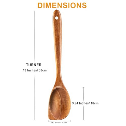 2 Pack Premium wooden spoons for cooking - Acacia Wood Kitchen utensils for Cooking and Stirring, Durable Hardwood Stirring Spoon, Non-Scratch Cooking utensil Tool, Ergonomic Handle 13 Inches - size: Cooking Spoons