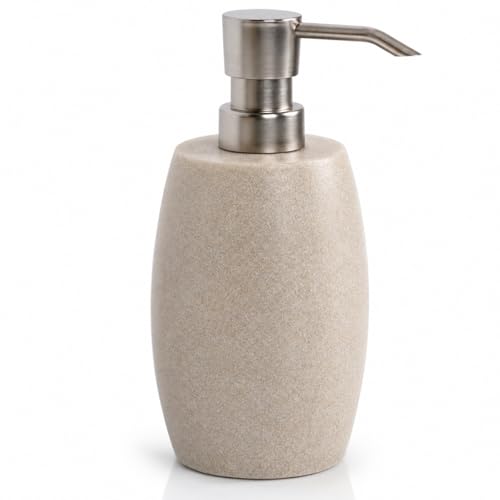 Clasin Home Sandstone Textured Resin Soap Dispenser with Metallic Pump and Waterproof Bottle Labels for Bathroom Kitchen Dish Hand Wash Shower Lotion Shampoo, 12 Oz, Beige - color: Natural Beige