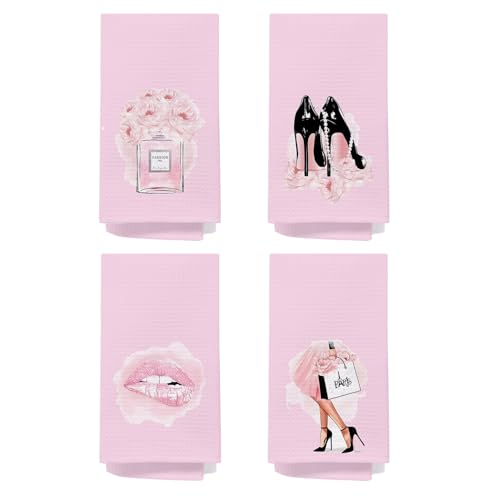 SPBL&L Pink and Black Bathroom Decor, Womens Bathroom Decor, Girly Bathroom Decor,Women Fashion Pink Hand Towels for Bathroom Set of 4,Black and Pink Bathroom Accessories, 16x24 Inches(Pink) - color: Bathroom-pink Five