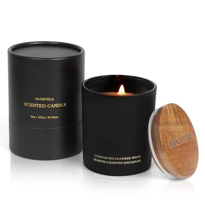 Scented Candles for Men, 8oz Candle for Home Scented, 50-Hour Burn Time Long-Lasting Aroma, Aromatherapy Gifts for Men (Summer Hill & Amber Wood, Wood Wicked)