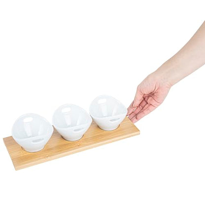 Restaurantware 6 oz Rectangle White Bamboo Porcelain Basket Bowl Set - size: Triple set, style: Basket