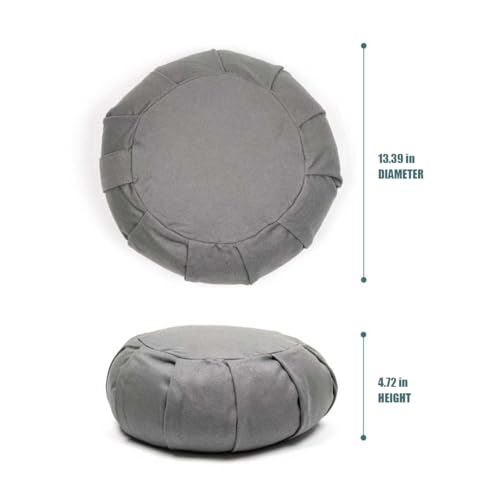 Myga Zafu Yoga Meditation Cushion with Washable Cover - Floor Cushion Pillow with Natural Buckwheat Filling - Soft Round Cotton Design for Meditating or Pranayama Exercises - color: Grey