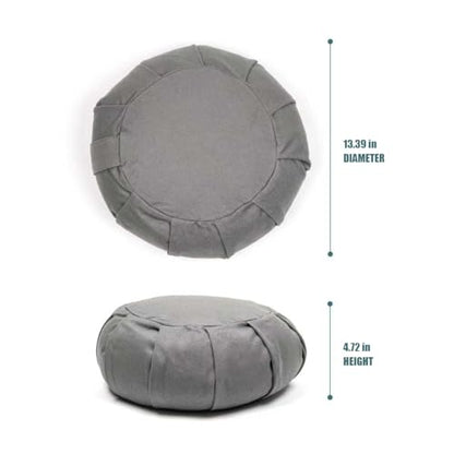 Myga Zafu Yoga Meditation Cushion with Washable Cover - Floor Cushion Pillow with Natural Buckwheat Filling - Soft Round Cotton Design for Meditating or Pranayama Exercises - color: Grey