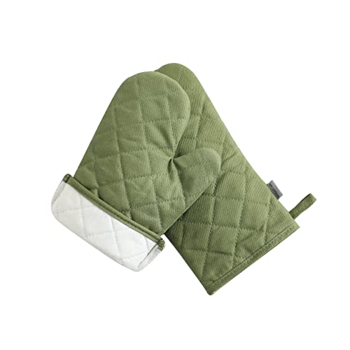Oven Mitts and Pot Holders 4 pcs Set,High Heat Resistant 500 Degree Extra Thicken Long Kitchen Cotton Oven Glove for Cooking (12 Inch,Green) - color: Cotton-green