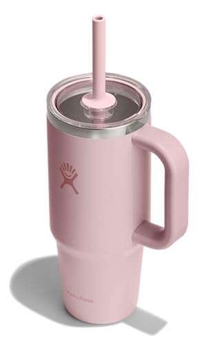 Hydro Flask Travel Tumbler with Handle, Clear Lid and Straw - Insulated Stainless Steel - color: TRILLIUM, size: 24 Ounces