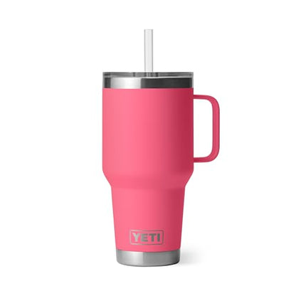 YETI Rambler 35 oz Tumbler with Handle and Straw Lid, Travel Mug Water Tumbler, Vacuum Insulated Cup with Handle, Stainless Steel, Tropical Pink - color: Tropical Pink, style: 35oz