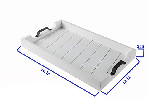 Bamboo Land- Large Wooden Serving Tray with Handle, 20” X 12’’, White, Wooden Tray with Handles, Serving Tray with Handles - color: White