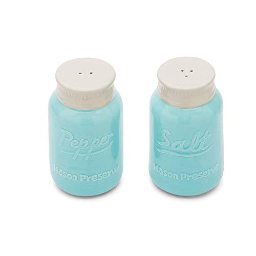Fox Run Ceramic Mason Jar S&P Shakers, Salt and Pepper, Blue - style: Salt and Pepper Shakers