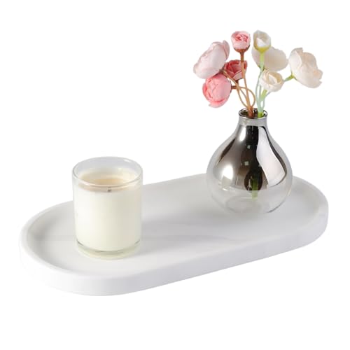 12"x6" Elegant White Marble Bathroom Tray, Natural Marble Vanity Trays for Home Decor, Stone Perfume Organizer Jewelry Dish for Dresser, Luxury Vanity Tray, Stone Storage Trays - color: Elegant White, size: 12" x 6" x 0.7"