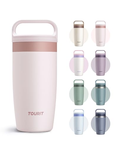 TOURIT Travel Coffee Mug 16 oz, Leakproof 2-Part Drink Lid Coffee Tumbler Cup, Insulated Stainless Steel Travel Mug, Dishwasher Safe Reusable Water Bottle, BPA-Free Coffee Mug, Light pink - color: Light Pink