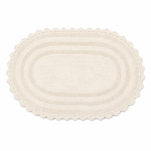 Royal Blaze Crochet Bath Rug 100% Cotton Reversible, 18”x26” Ivory Oval Bath Mat, Reversible Plush Tufted Loop Design with Decorative Edges, Thick Bathroom Rug - color: Soft Ivory, size: 18"x26" Oval