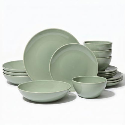 Larder & Vine Stoneware Dinnerware Set, 16 Piece, 4 Place Settings, Made in Portugal, Sage - color: Sage