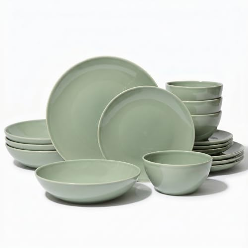 Larder & Vine Stoneware Dinnerware Set, 16 Piece, 4 Place Settings, Made in Portugal, Sage - color: Sage