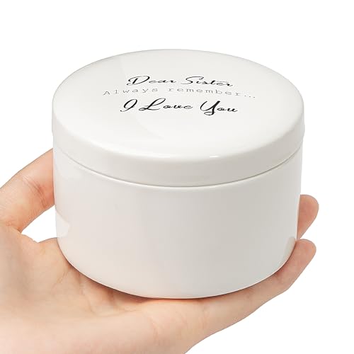Gifts for Sister from Sister, Ceramic Trinket Box, Personalized Round Jewelry Box for Ring and Bracelet, Friends Birthday Sisters, Gift for Sisters Christmas Women, Birthday Keepsake Gift from Sisters - color: DEAR SISTER