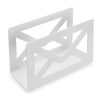MyGift White Metal Desktop Mail Holder with Cutout Envelope Design Home and Office Desk Letter Organizer - color: White