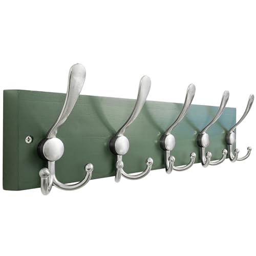SKOLOO Creations Forest Green Solid Wood Wall Mounted Coat Rack, 5 Hooks, 16-7/8" Long - Kitchen, Mudroom, Entryway, Bathroom - Includes Mounting Hardware, Wall Coat Hanger, Towel Rack - color: Forest Green Plates & Nickel Hook, size: 1 Item-5 Hooks