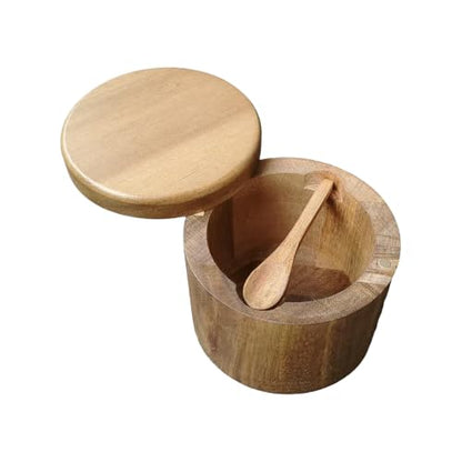 Acacia Wood Salt Cellar With Spoon Salt Box With Swivel Lid Spice Keeper Kitchen Storage Jar Salt Container For Table Salt Gourmet Salt Herbs Seasoning Spice Jar Wooden Salt Box Kitchen Organizer