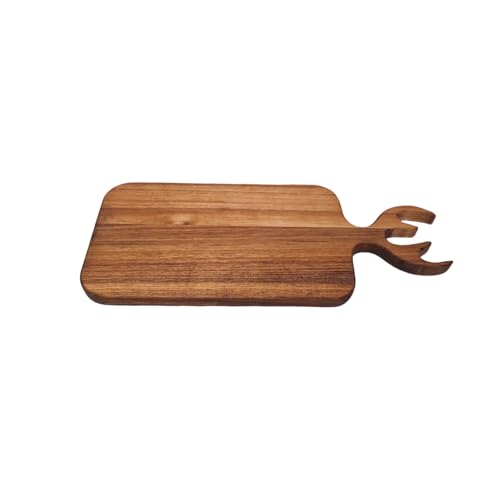 Acacia Wood Serving Board with Handle - 13" x 6" Wooden Cute Design Food Serving Tray for Kitchen Appetizers, Wooden Cutting Chopping Board for Meat, Vegetables, Bread, Cheese Board - size: 13" x 6" Acacia