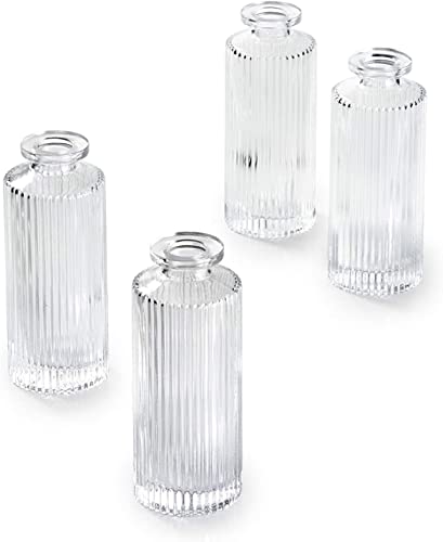 Serene Spaces Living Clear Ribbed Bottle Bud Vase, Table Centerpiece for Home Decor, Events, Weddings, Birthdays, Holidays, Parties, 2" Diameter & 5.25" Tall, Pack of 24 - color: 5.25" Clear, Set of 24