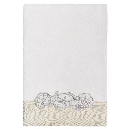 Seaside 4-Piece Luxury Towel Set, Sparkling Seashell Applique, Plush Turkish Cotton, Durable & Quick Dry, Nautical Bath Ensemble, 2 Bath 2 Hand Towels, Silver - color: Silver, size: 2 Pcs Bath 2 Pcs Hand Towel