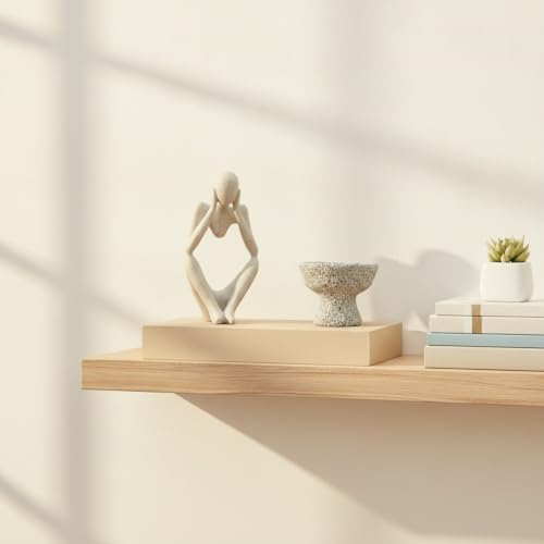 Modern Abstract Resin Human Figure Sculpture, Beige Minimalist Art Statue for Home Office Desk Shelf Decor - size: 7.87 x 2.95 x 11.02 in